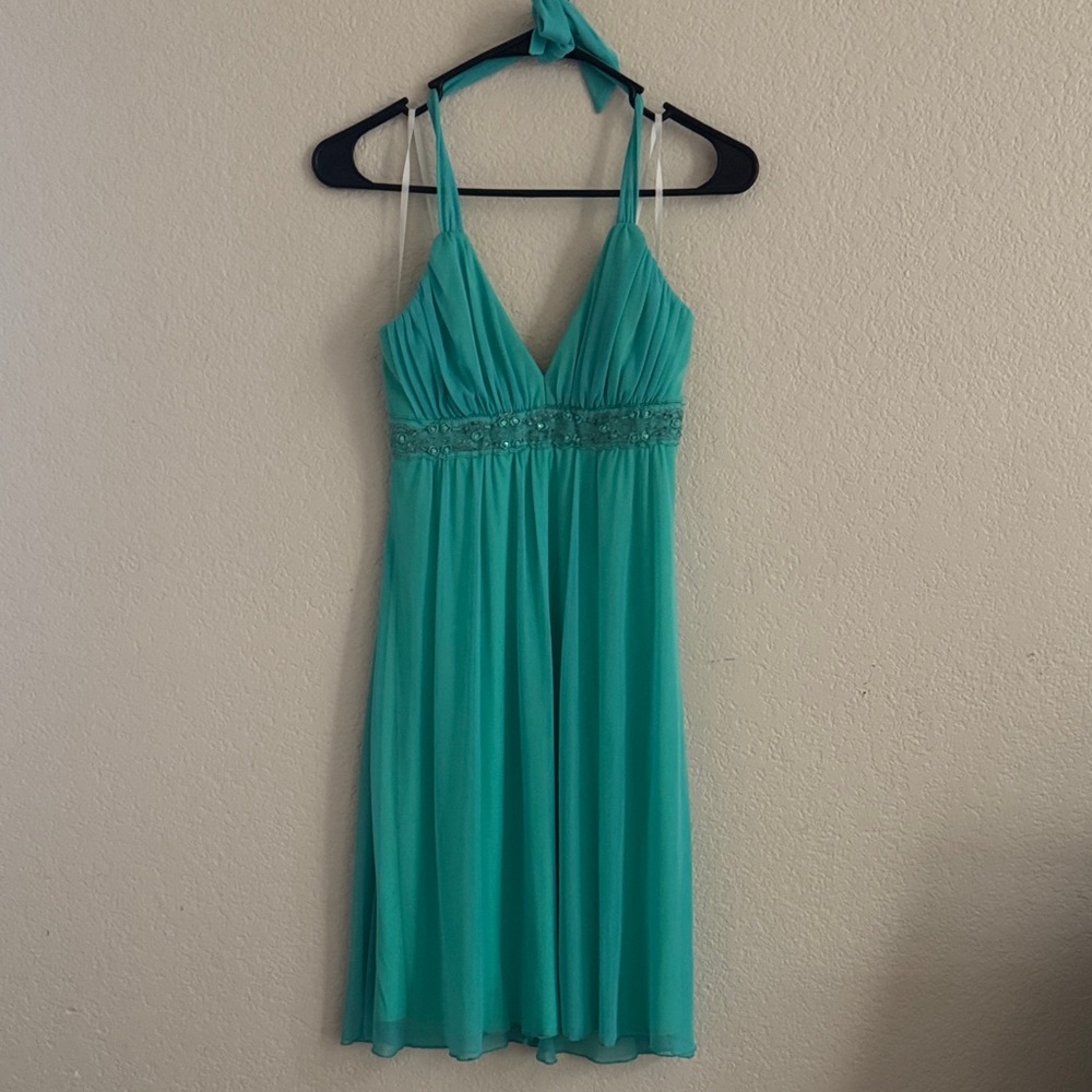 aquamarine beaded halter dress